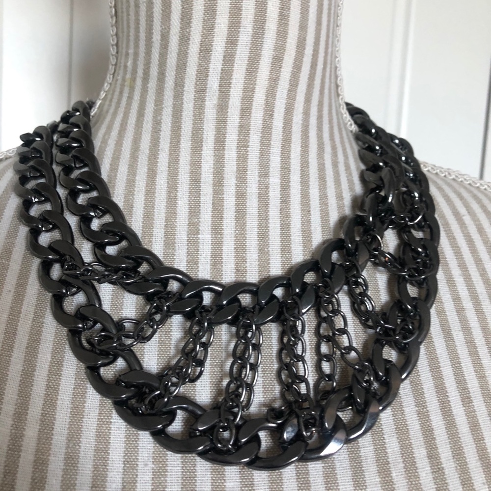 Pewter Warrior Chains Statement Necklace